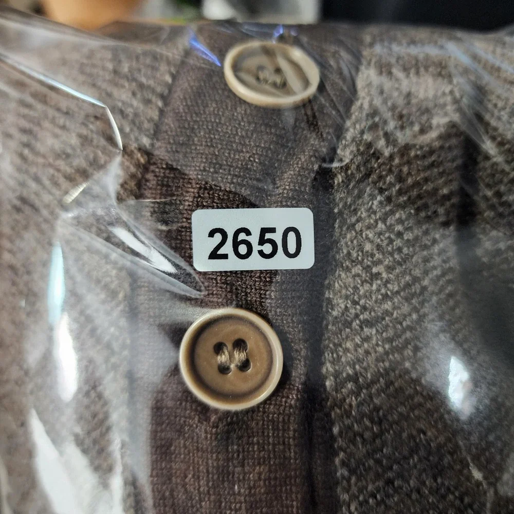 UNTUCKit Mens XL Brown Extra Fine Merino Wool Birdseye‎ Mock Neck Button Sweater